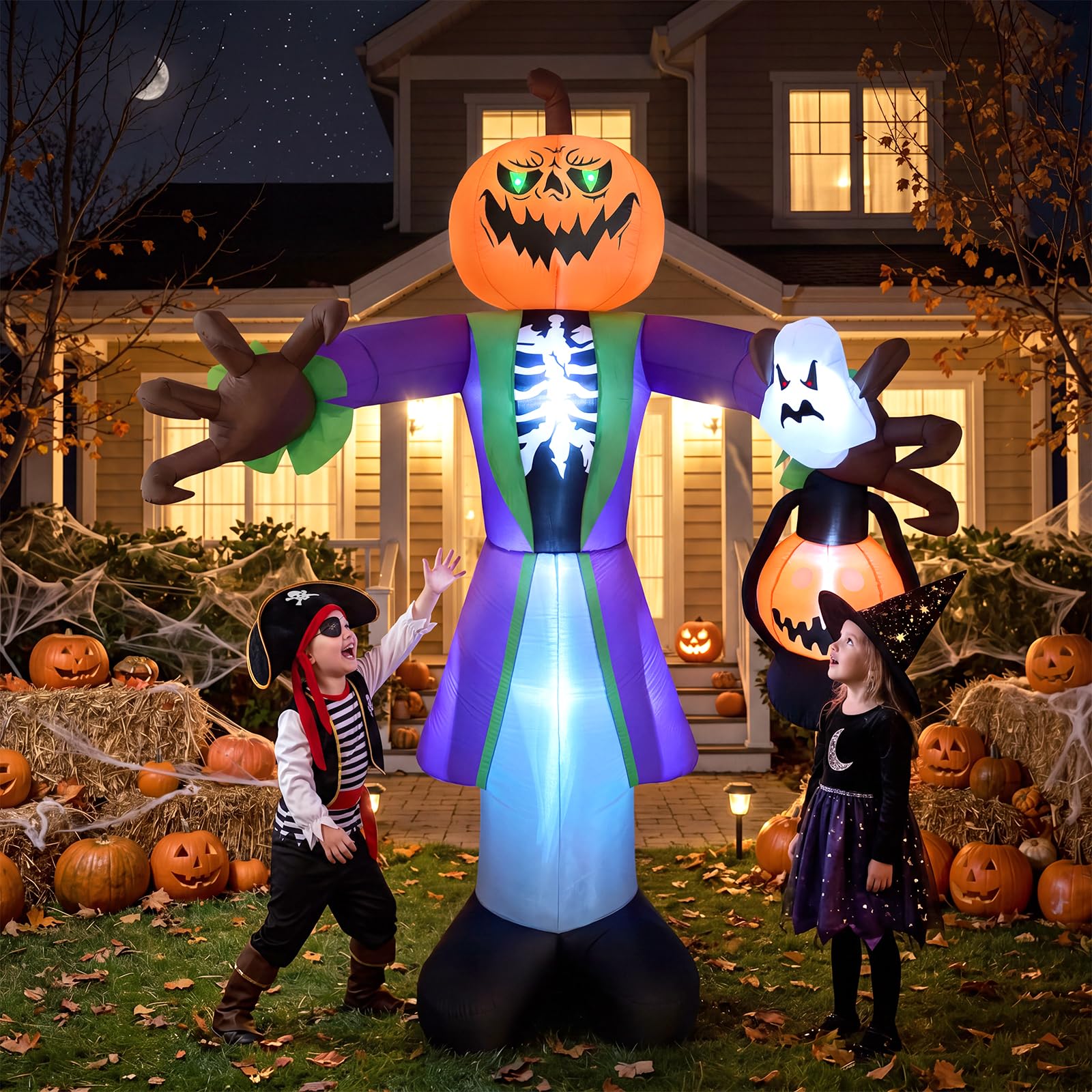 Halloween Pumpkin Decor Led - 8ft Lighted Halloween Inflatable Pumpkin Zombie