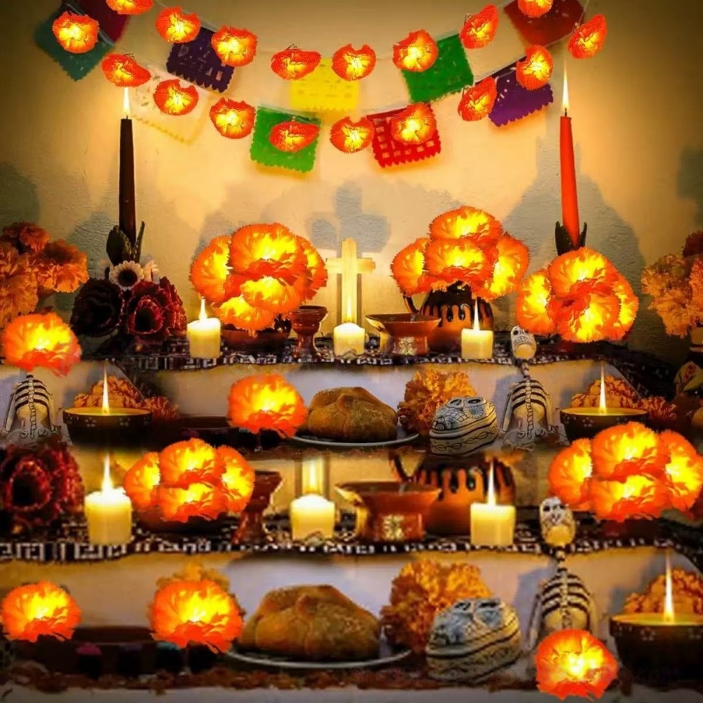 Marigold Flower LED String Lig - đánh giá và giá Halloween Led String Lights Orange