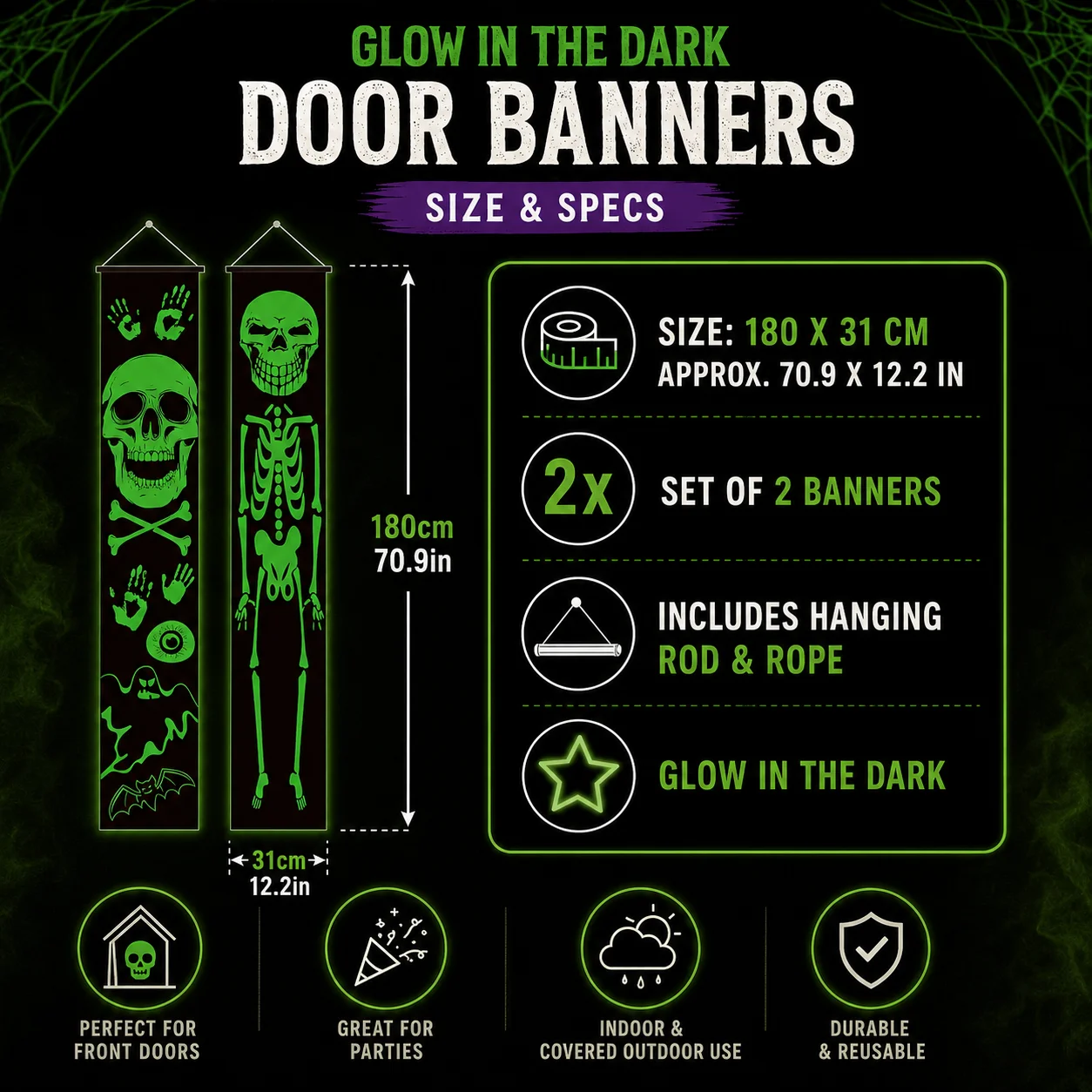 2PCS Glow in the Dark Hallowee - đánh giá và giá Halloween Skeleton Decoration