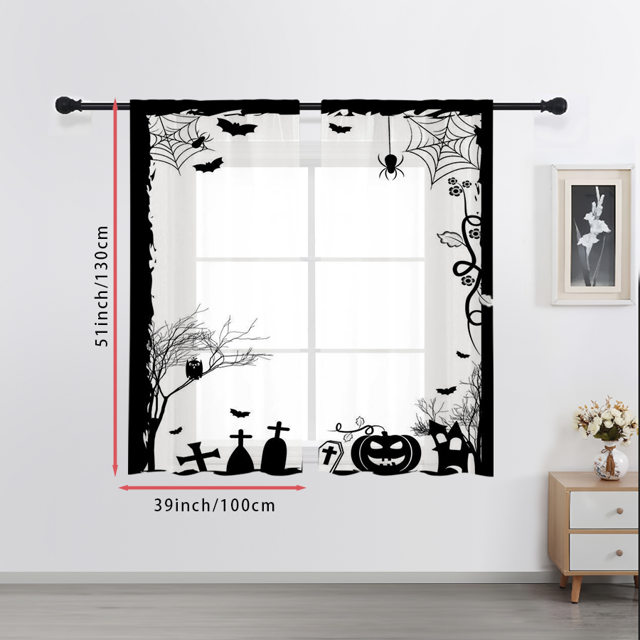 2PCS Digital Print Sheer Curta - đánh giá và giá Spider Web Halloween Decoration