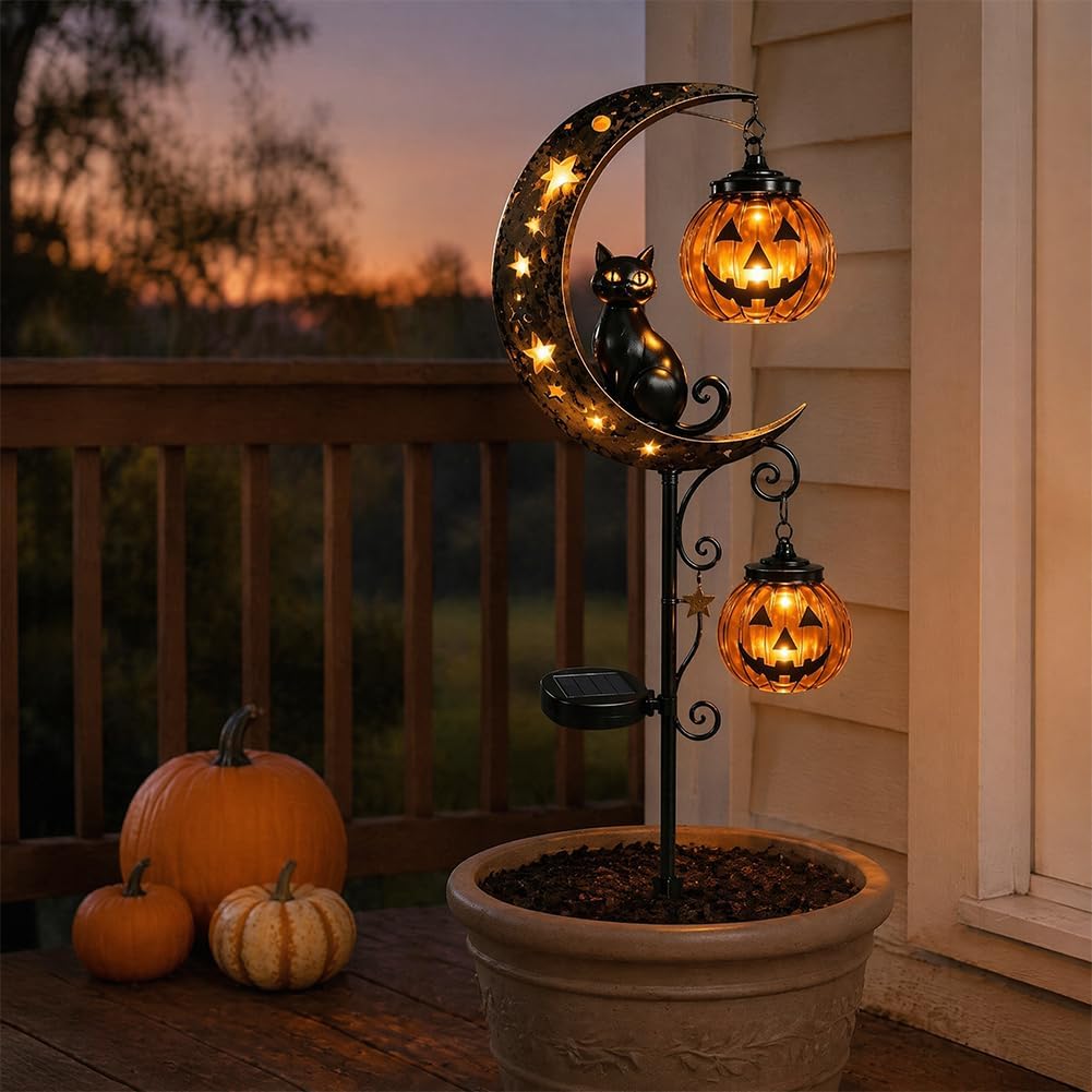 Solar Halloween Black Cat Pump - đánh giá và giá Halloween Pumpkin Decor Led