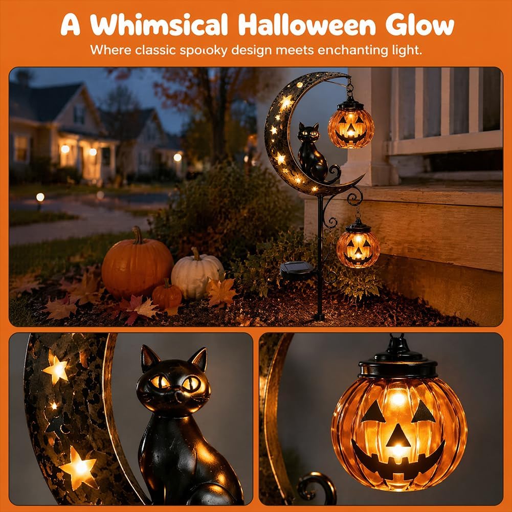 Solar Halloween Black Cat Pump - đánh giá và giá Halloween Pumpkin Decor Led