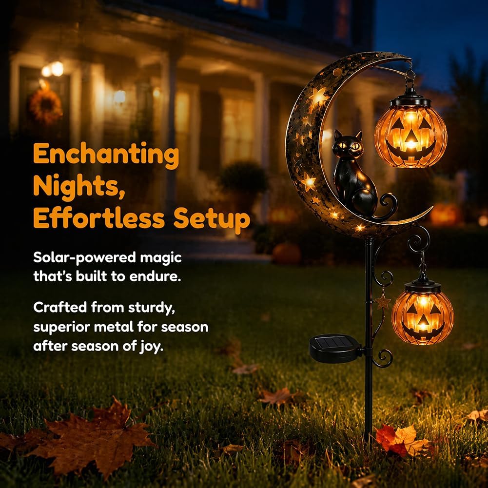 Solar Halloween Black Cat Pump - đánh giá và giá Halloween Pumpkin Decor Led